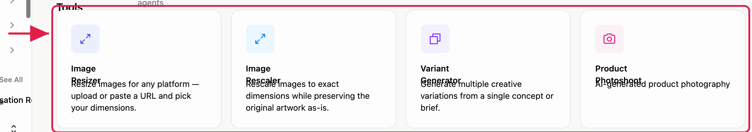 AI Designer: Create Hub: Featured tools