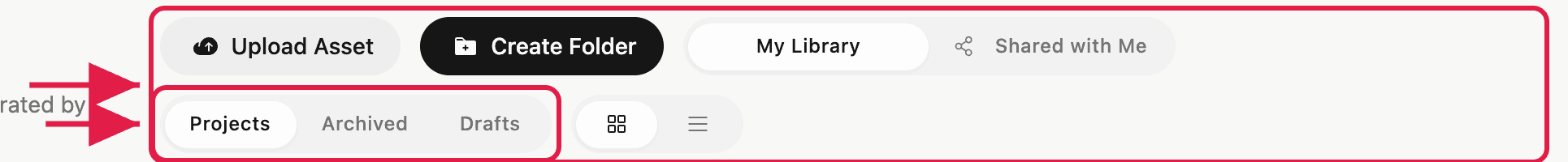 AI Designer: Library: Library toolbar and tabs