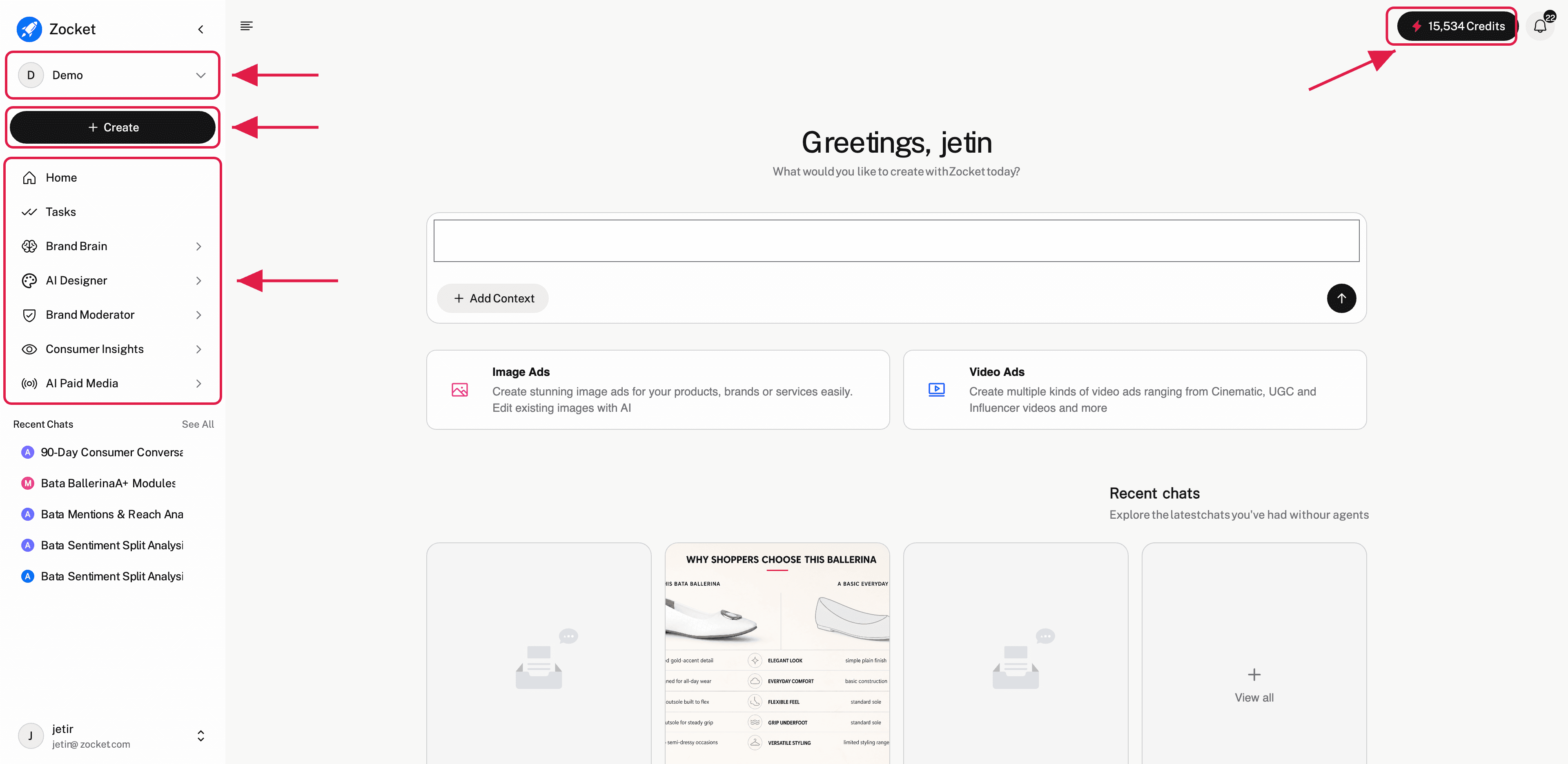 Getting Started with Zocket: Getting Started (dashboard navigation)