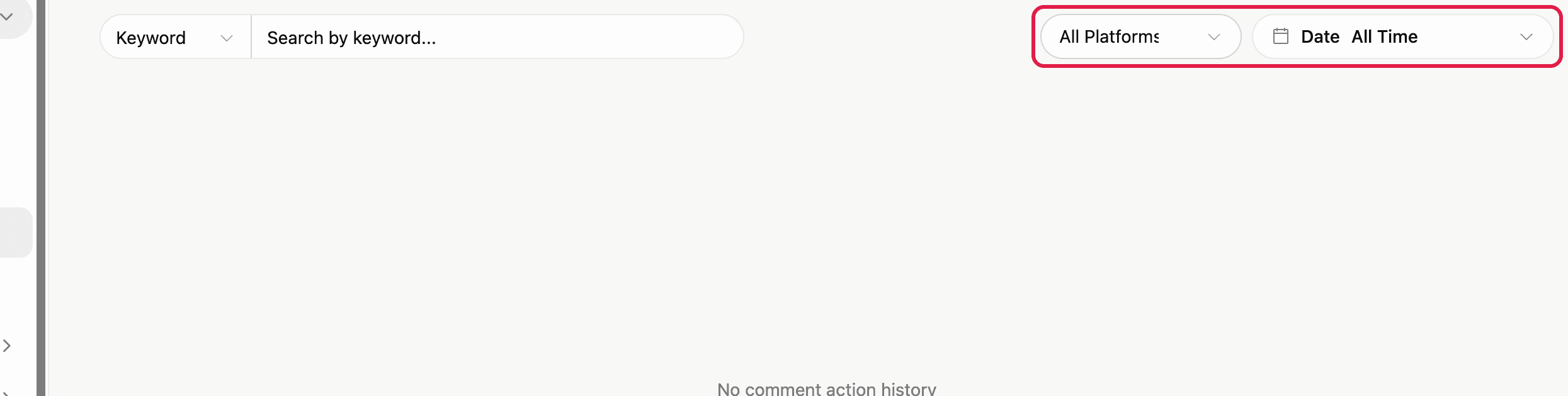 Brand Moderator: Action History: Filter action history